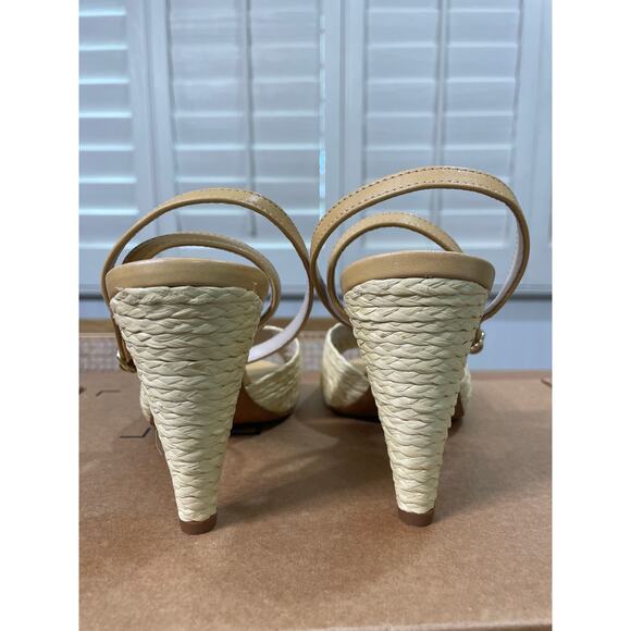 Joie Calan Raffia Ankle-Strap Sandals Natural Tan Leather Size 6 NWOB Comfy Heel - Picture 9 of 12